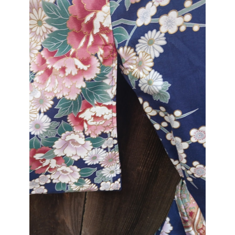 Nwot Smithsonian Cotton Kimono Robe Navy Blue Princess Peony Yukata M - Picture 6 of 11